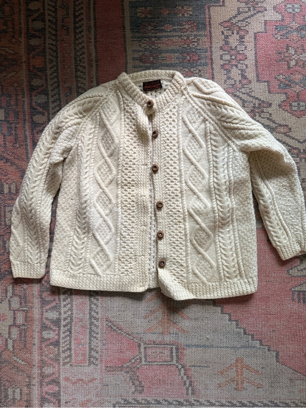 Vintage Wool Fisherman Cardigan Made in Ireland